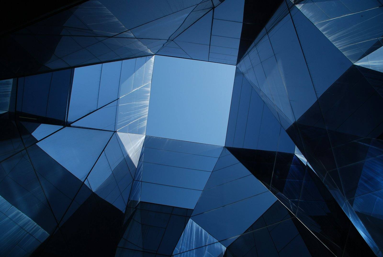 Faceted glass facade
